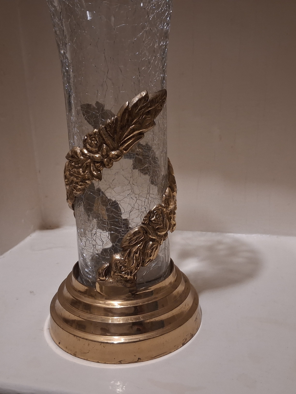 Vintage Brass & Crackled Glass Vase - Picture 4 of 12